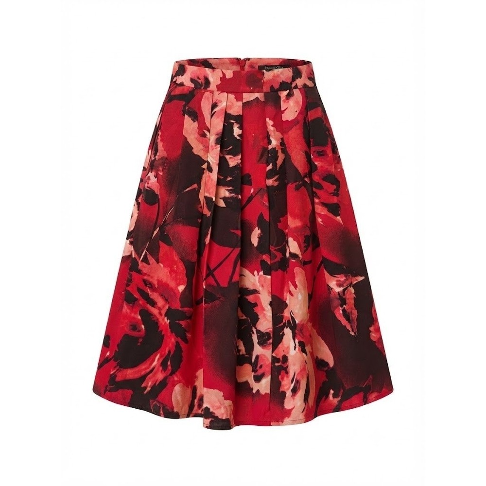 Eva Mendes Collection‎ Red Black Floral Pleated Skirt Size 8 Bold Romantic
